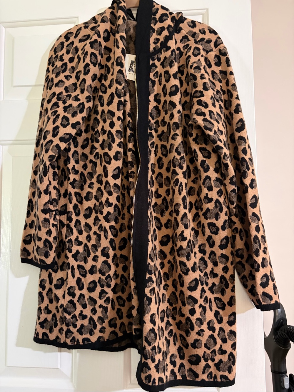 Anne Klein Leopard Print Open Front Coatigan - Tan & Black